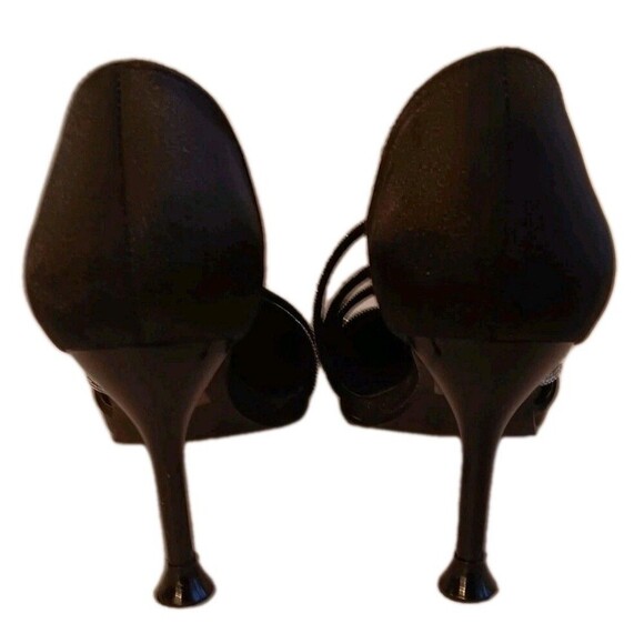 Berness Black Satiny Pointed Toe 2.5" Pumps with Rhinestone Cross Strap size 7.5 - Picture 5 of 8